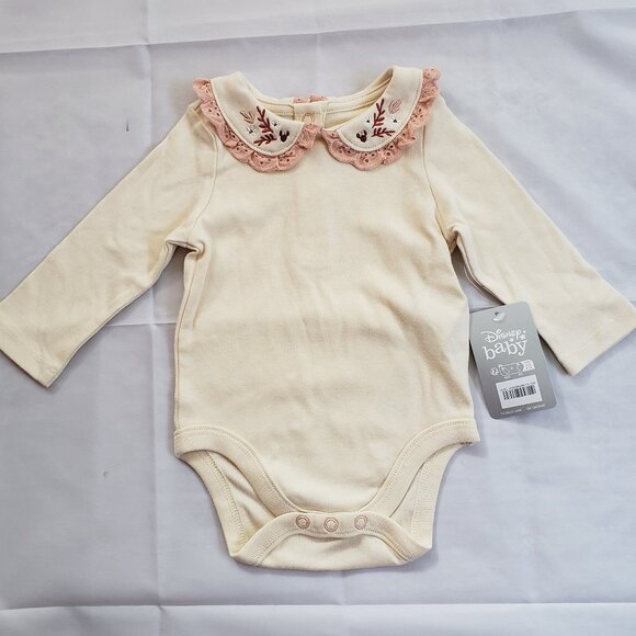 DISNEY Baby NWT Cream Peach Eyelet Bodysuit 9-12 New Collar Embroidered Girls - Picture 1 of 8